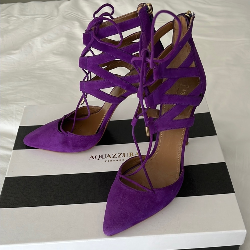 AQUAZZURA Purple Suede Belgravia heels/sandals. Size 8